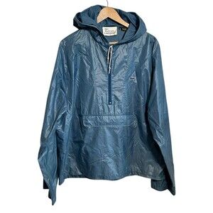 VTG IZOD X Lacoste Men’s Anorak Rain 1/2 Zip Pullover L Blue Hooded Windbreaker